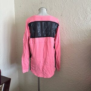 Victoria’s Secret Pink Varsity Crew Sweatshirt Large Black Logo Mesh Trim